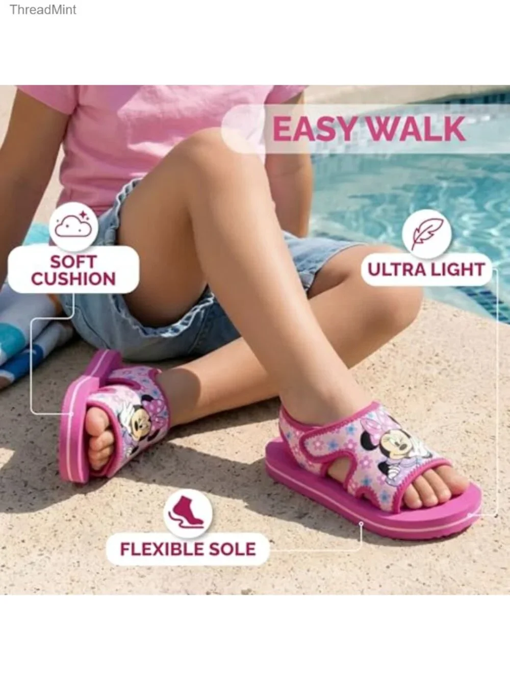 Girls Disney Minnie Mouse Open Toe Slip-On Sandals
